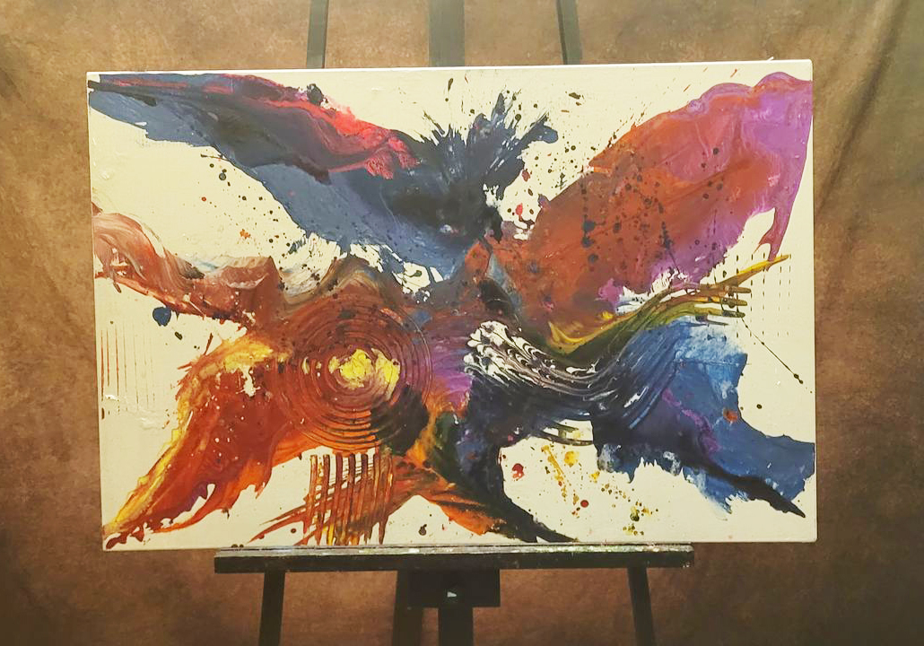 Abstrato Azul, Lilás, Fundo Branco — obra original de Enéas Lourenço